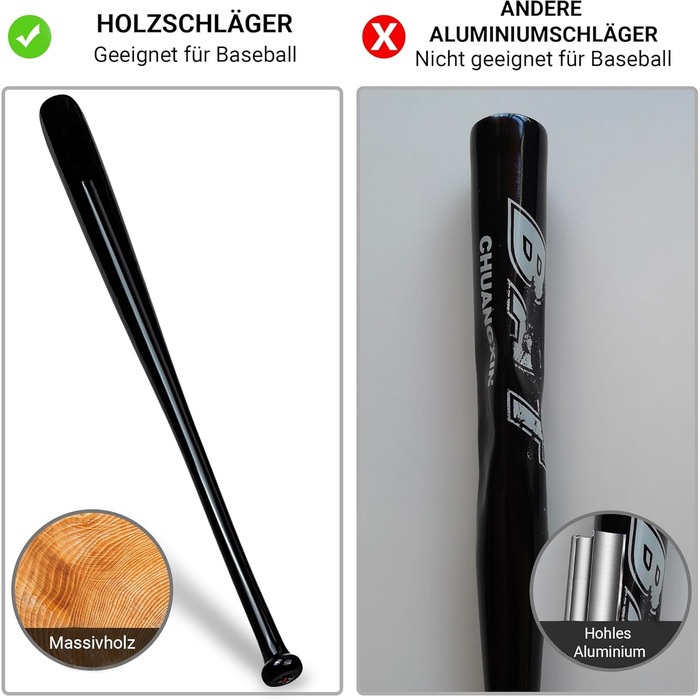 Біта для бейсболу Redfield з масиву дерева (76 см) - екологічна, чорна або натуральна