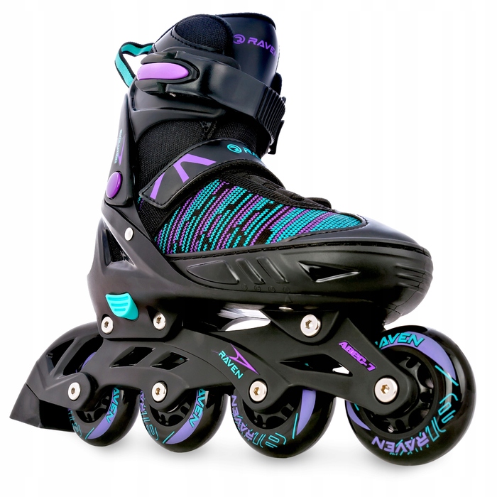 Регульовані ролики RAVEN Cande, Black/Mint/Violet, розмір 38-42, каучукові колеса