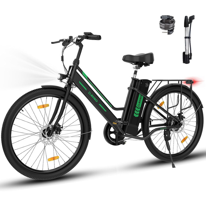 Електровелосипед ELEKGO 26 дюймів, 250 Вт, 36В/8,4А·год, літієва батарея, для жінок і чоловіків, міський Pedelec, запас ходу 35–70 км, чорний