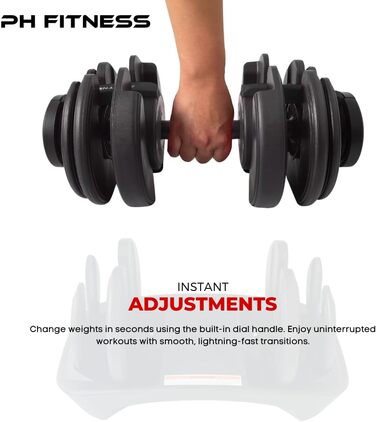 Регульована штанга 24 кг – окрема – 15-в-1, обертання однією рукою – 2,5–24 кг – компактна, економна штанга для домашнього спортзалу та силових тренувань (чорна)