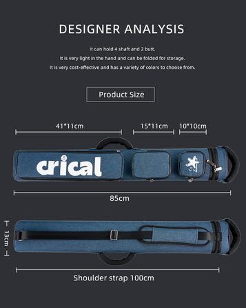 Кейс для більярдних київ CRICAL, 2 x 2 жорсткі кишені для снукеру, з штучної шкіри/оксфордського канвасу (синій)
