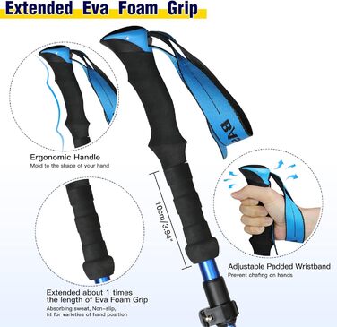 Трекінгові палиці HUGSEE - розкладні телескопічні палиці для Nordic Walking, легкі палиці для піших прогулянок 110-135см (2 шт.) блакитні