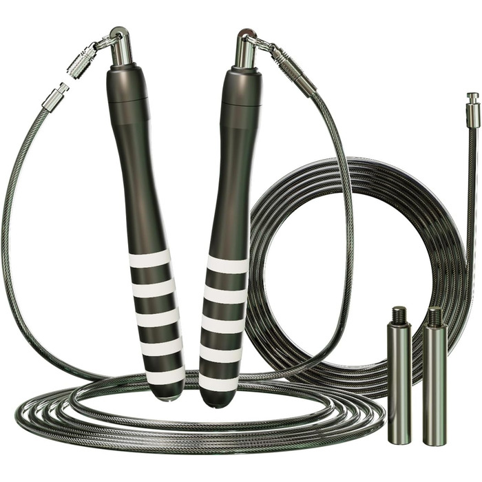 Стрибкове канат MOGOLD зі швидкими пружинами та вагами, змінні 2 мм та 5 мм подвійні канати, система швидкого кріплення для CrossFit, Double Unders, HIIT – регульоване 3–3 м швидке канат для чоловіків/жінок/дітей, чорний