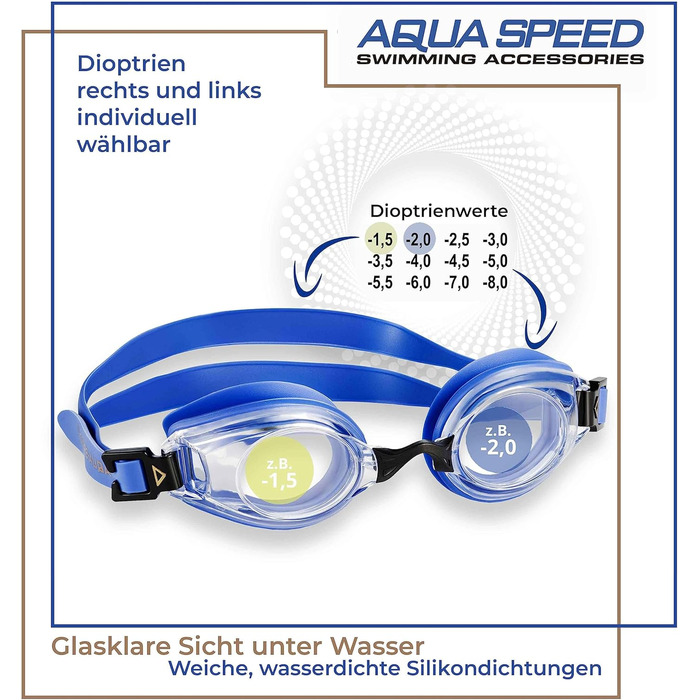 Плавальні окуляри Aqua Speed Lumina з діоптріями для дорослих, для короткозорих, індивідуальний підбір лінз, сині, прозорі