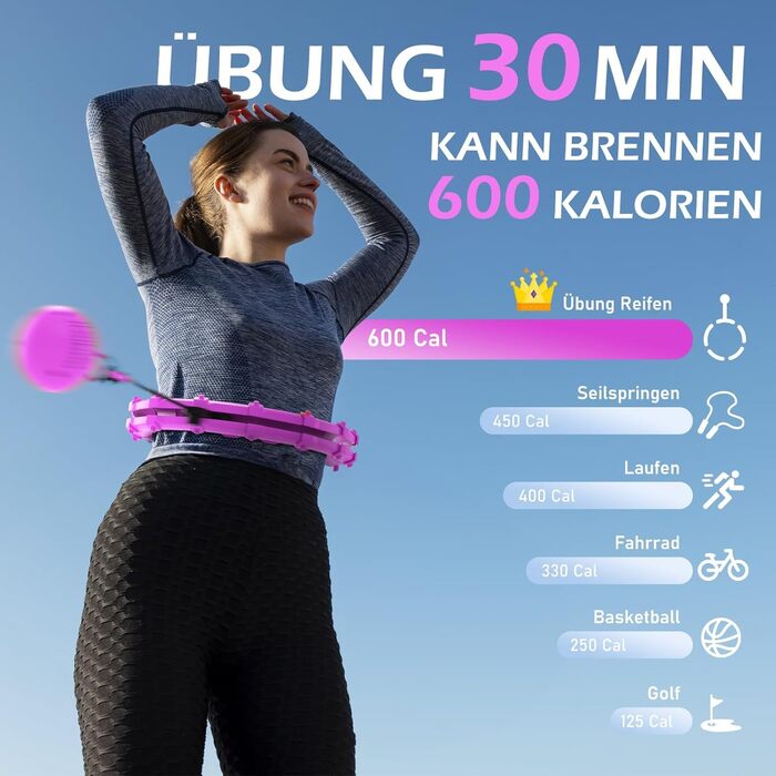 Обруч для схуднення з ваговим кільцем Smart Hoop для дорослих та початківців, фіолетовий, 120 см (77-132 см)