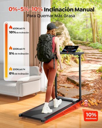 Бігова доріжка для дому 12 км/год, електрична, з кутом нахилу 10%, Bluetooth, тримач для планшета, 2.5HP, LED дисплей
