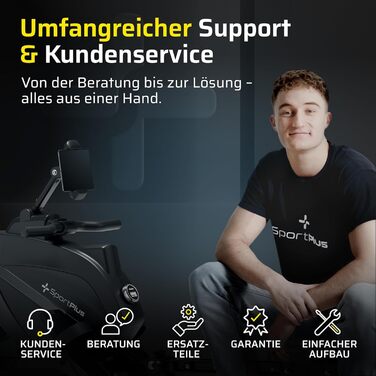 Гребний тренажер SportPlus для дому, складаний, з тихою магнітною системою гальмування, комп'ютер для тренувань, фітнес-обладнання для дому, Indoor гребний тренажер, сумісний з додатком (Premium)