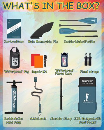 Надувне SUP-борд H2OSUP: широкий, стабільний дизайн, аксесуари преміум-класу, для риболовлі, йоги, Orange