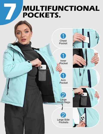 Жіноча лижна куртка GEMYSE з інтегрованими захисними ременями, тепла зимова куртка, водонепроникна, вітронепроникна та дихаюча, для активного відпочинку на природі (Morgenvioett, S, Wasserblau)