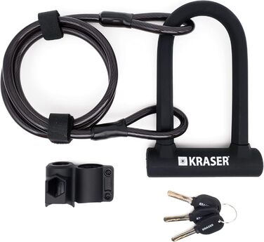 Замок для велосипеда KRASER KR65145B: U-lock + сталевий трос 120см + кріплення. Висока безпека