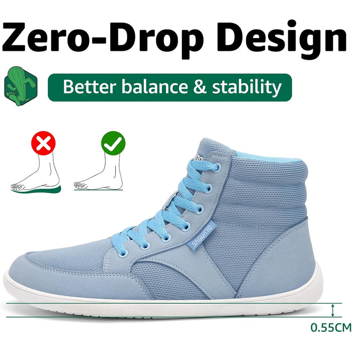 Черевики Saguaro Barfußschuhe High-Top для чоловіків та жінок з широкою передньою частиною та підошвою Zero-Drop, розмір 36-48 (Блакитний, 42 EU)