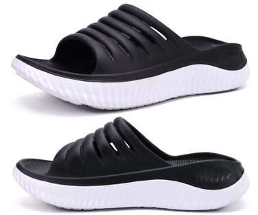 Ортопедичні відновлювальні сандалії KuaiLu для жінок, легкі спортивні шльопанці при плантарному фасциїті, розвантаження суглобів та спини, розмір 43 EU, чорно-білі