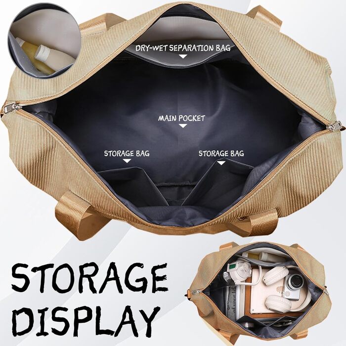 Спортивна сумка YOUYIKE для жінок та чоловіків 20-35Л з відділенням для взуття та вологих речей, дорожня сумка-вікендер для фітнесу, тренувань та подорожей (Коричневий/Жовтий)