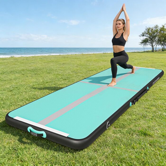Airtrack CASSILANDO 300x100x10 см - Надувний мат для гімнастики, акробатики та йоги (М'ятний/Чорний)