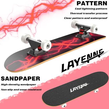 Скейтборд LAYENNE 31x8 дюймів, 7 шарів клену, ABEC-11, для дітей, підлітків та дорослих, для початківців і досвідчених