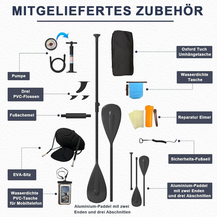 Надувний SUP борд JUMMICO Stand Up Paddle з каяком, 330x76x15 см, до 160 кг, для серфінгу, риболовлі, йоги (Хакі)