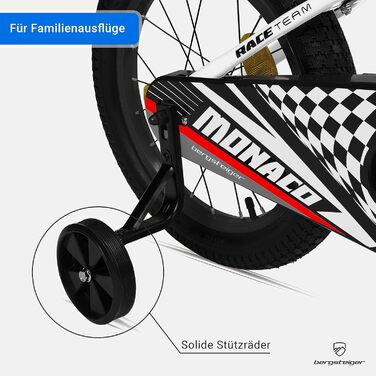 Дитячий велосипед Bergsteiger Monaco 12 дюймів, для 3-4 років, BMX, з додатковими колесами, заднім гальмом, пляшкою та захистом ланцюга