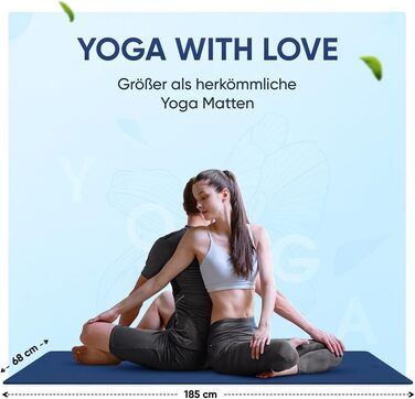 Йога мат YOGALABS® STUDIO: преміум килимок для йоги 185x68x0.4 см з ремінєм з ECO PU та натурального каучуку. Антиковзка поверхня, для гімнастики та пілатесу, 100% екологічний, без шкідливих речовин (Блакитний)