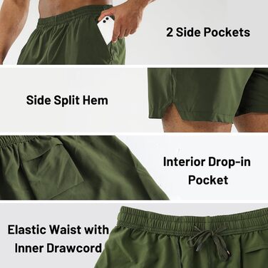 Чоловічі спортивні шорти для бігу та фітнесу MIER, швидкосохнучі outdoor шорти для тренувань з кишенями, дихаючі, армійський зелений, розмір XL