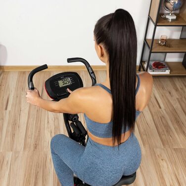 Гімнастичний тренажер Gymtek FX600: складаний велоергометр для дому, до 120 кг, 8 рівнів опору, LCD дисплей (чорний та червоний)