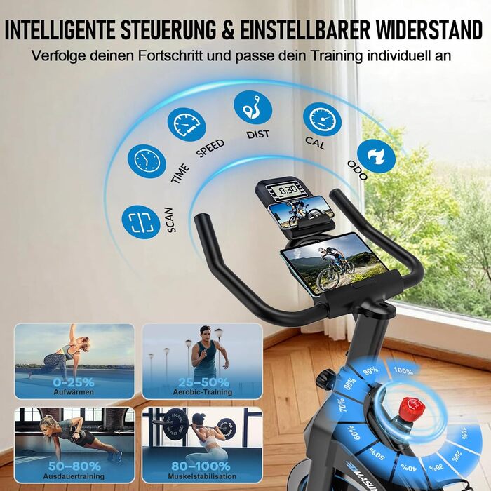 Велотренажер DMASUN з магнітним опором, тихий та стабільний, ергометр з сумісністю з додатком та LCD-монітором, покращений велотренажер для дому, 180 кг, блакитний
