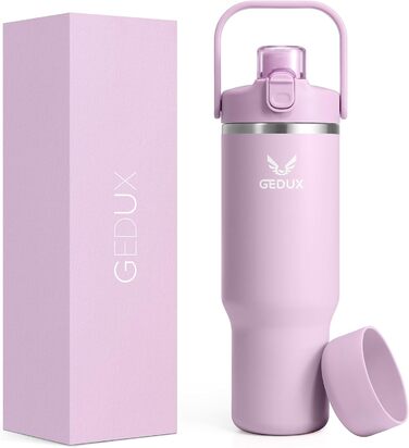 Спортивна термобутилка GEDUX IceFlow Flip Straw 1 л з трубочкою, зберігає холод понад 12 годин, герметична, BPA Free, для води, для спорту, придатна для миття в посудомийній машині, світло-фіолетова