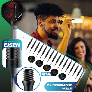 Електронний дартс KESSER® Професійний набір: Дартборд з 15 дротиками, 20 про-флайтами, 100 наконечниками та аксесуарами для 1-8 гравців, LED дисплей, LCD екран