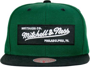 Кепка Mitchell & Ness 2 Tone Box Logo Snapback з плоским козирком, темно-зелений/чорний, універсальний розмір
