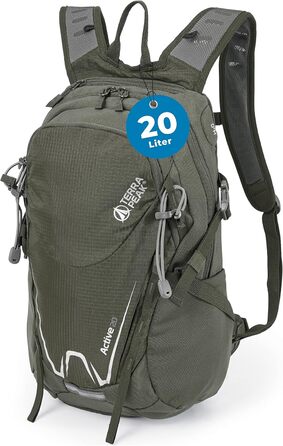 Туристичний рюкзак 20 л Wanderrucksack Active 20 Premium, з вентильованою спинкою, дощовиком та кріпленням для питної системи, з дихаючої сітки 3D Air Mesh, з поясним ременем, оливковий
