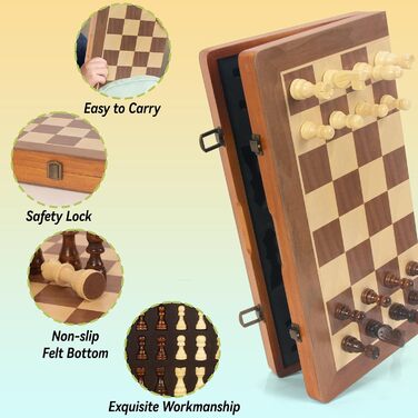 Шахи дерев'яні магнітні, 40x40 см, для дорослих та дітей, складне шахове поле, горіх та сосна, 2 в 1