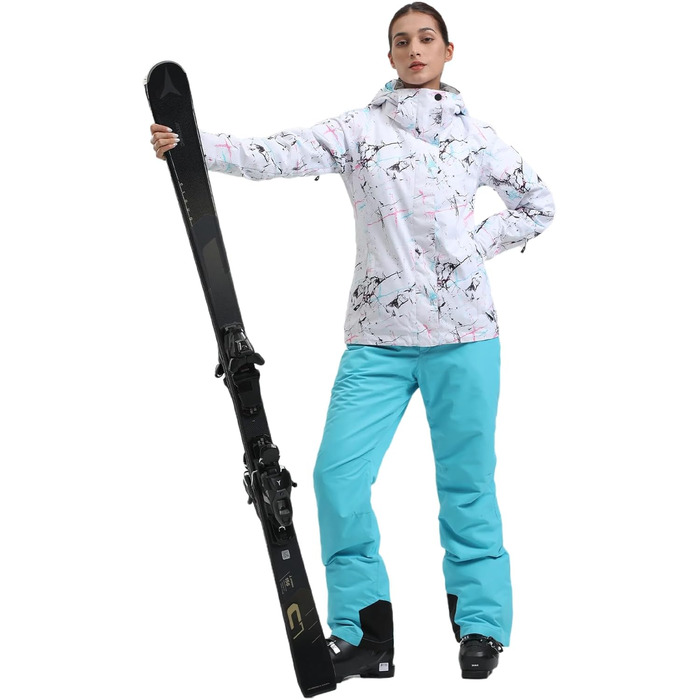 Жіночий гірськолижний костюм GSOU SNOW 2 частини: куртка та штани - водонепроникний, вітронепроникний, дихаючий, утеплений, з капюшоном (білий + синій, XS)