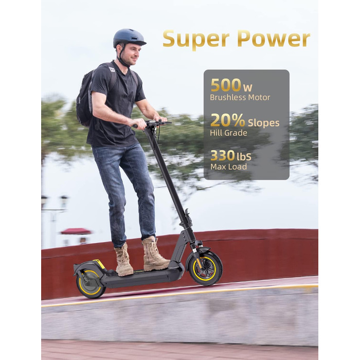Електросамокат ALLMOVE 500W для дорослих, запас ходу 45 км, складний, 10'' суцільнолиті колеса, керування через додаток, потрійна система гальм, навантаження до 150 кг, велика LED-панель, без ABE