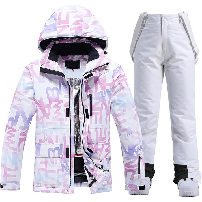 Жіночий гірськолижний костюм (2 частини) від ALSOGO: куртка та штани. Водонепроникний, дихаючий, з капюшоном. Ідеально для катання на лижах та сноуборді. Білий колір.