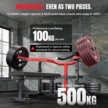 Складана тренажерна лава YOLEO з підставкою для штанги, мультифункціональна, для дому, з можливістю тренування пресу та підйому ніг (2 в 1)