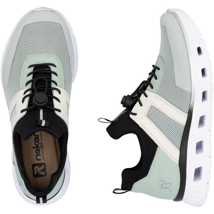 Rieker M6061: Жіночі сліпони-кеди зелені комбіновані, 38 EU - зручне взуття Rieker