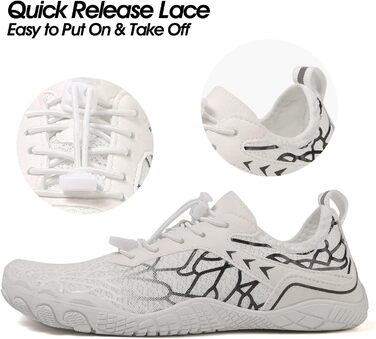 Жіночі босі барфути, водяні черевики з п'ятипалою підошвою, антиковзаюча поверхня, швидковисихаюча система дренажу, легкі босі черевики для багатоцільових активностей, білий/блакитний, 36-47 EU (Whiteblack 811, 43 EU)