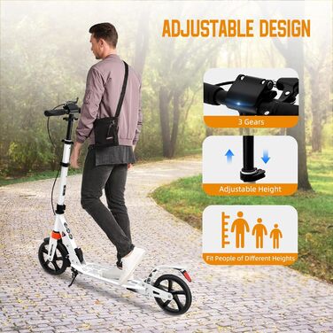 Скутер дорослий, складний, з регулюванням висоти, з поліуретановими колесами, для міста, для дівчаток та хлопчиків, підходить для ваги до 100 кг