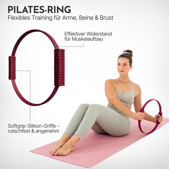 Pilates Ring Neolymp: Фітнес-кільце для пресу, рук, ніг та м'язів тазу з м'якими силіконовими ручками (Berry)