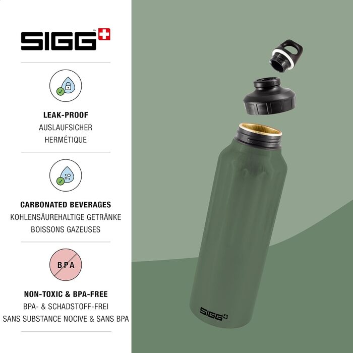SIGG алюмінієва пляшка для води та напоїв, спортивна, герметична, для газованих напоїв, легка, BPA-free, сертифікована як кліматично нейтральна, для спорту, туризму, 0,6/1/1,5 л