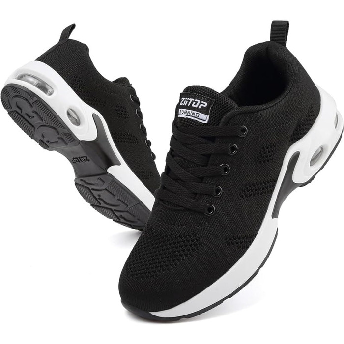 Жіночі кросівки для бігу та ходьби: дихаючі, з підошвою-подушкою, спортивні, фітнес, outdoor (чорно-білі, 40 EU)