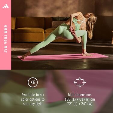 Килимок для йоги Adidas 6 мм, протиковзаючий, з перероблених матеріалів (176 x 61 см), Pink Fusion