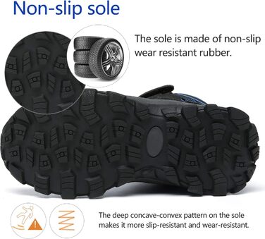 Дитячі зимові черевики: зимові черевики, черевики для хайкінгу, снігоступи для хлопчиків та дівчаток, з теплим підкладкою, водонепроникні, бавовняні черевики, черевики для трекінгу, снігоступи з застібкою-липучкою, розмір 37 EU, чорний, синій