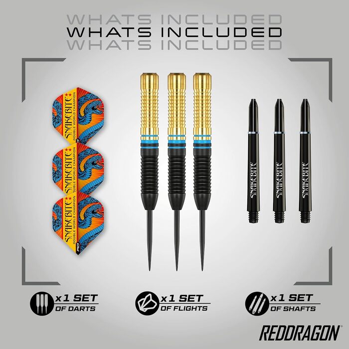 Дротики Red Dragon Peter Wright Snakebite латунні з сталевим вістрям, сині
