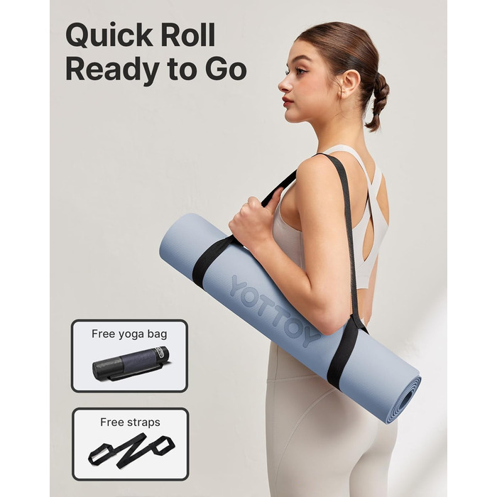 Килимок для йоги з TPE, нековзний, 60 x 60 см (24 x 0.24 дюйма), для пілатесу, фітнесу, з сумкою та ремінком. Зелений (Блакитний)