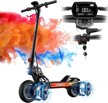 Електросамокат TODIMART S13, 48V 20.8Ah, 800W*2, 40-90 км, 10'' позашляхові колеса, вантажопідйомність 150 кг, подвійна підвіска, складаний, запуск з ключа
