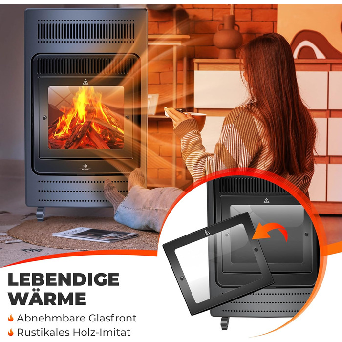 Газовий обігрівач KESSER®: газовий камін-піч, інфрачервоний нагрівач 3,4 кВт, 2 режими, з газовим редуктором та шлангом, для бутану/пропану до 11 кг, антрацит