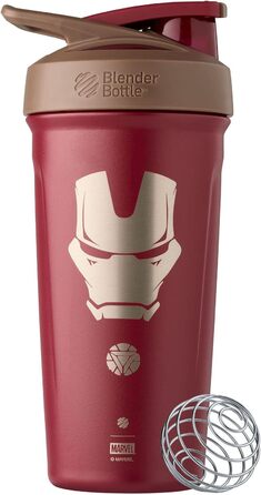 Шейкер Blender Bottle Marvel Strada Cup з нержавіючої сталі, ізольований, 680 мл, з вінчиком, Iron Man