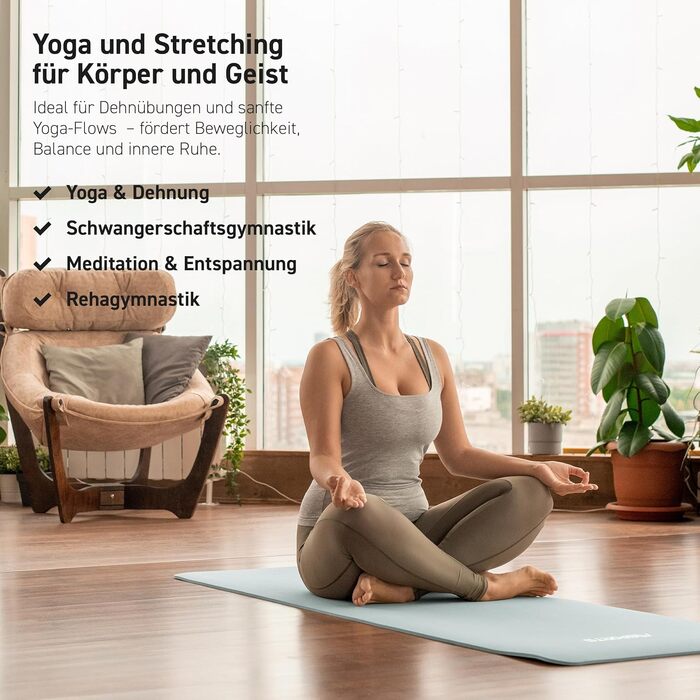 MSPORTS Килимок для гімнастики Premium з ремінком + постер з вправами + додаток для тренувань | Шкіряний килимок для фітнесу 190 x 80 x 1,5 см - Кам'яно-сірий - Килимок для йоги без фталатів 190 x 80 x 1,5 см