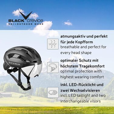 Велосипедний шолом BLACK CREVICE City з 2 змінними візорами та LED-ліхтарем