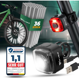 Комплект велосипедного світла Cube PRO StVZO, LED фара та задній ліхтар, USB-зарядка, водонепроникний, з рефлекторами, надяскраве освітлення